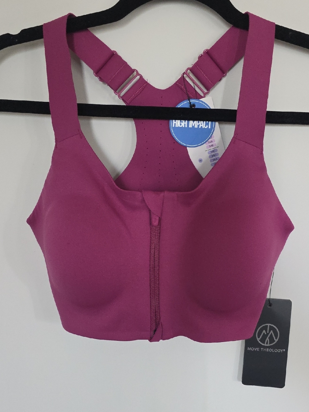 Front Zip High Support Sports Bra Magenta Adjustable Straps Small NWT